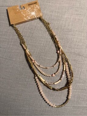 Gold Multi-Strand Necklace with Blush Beads